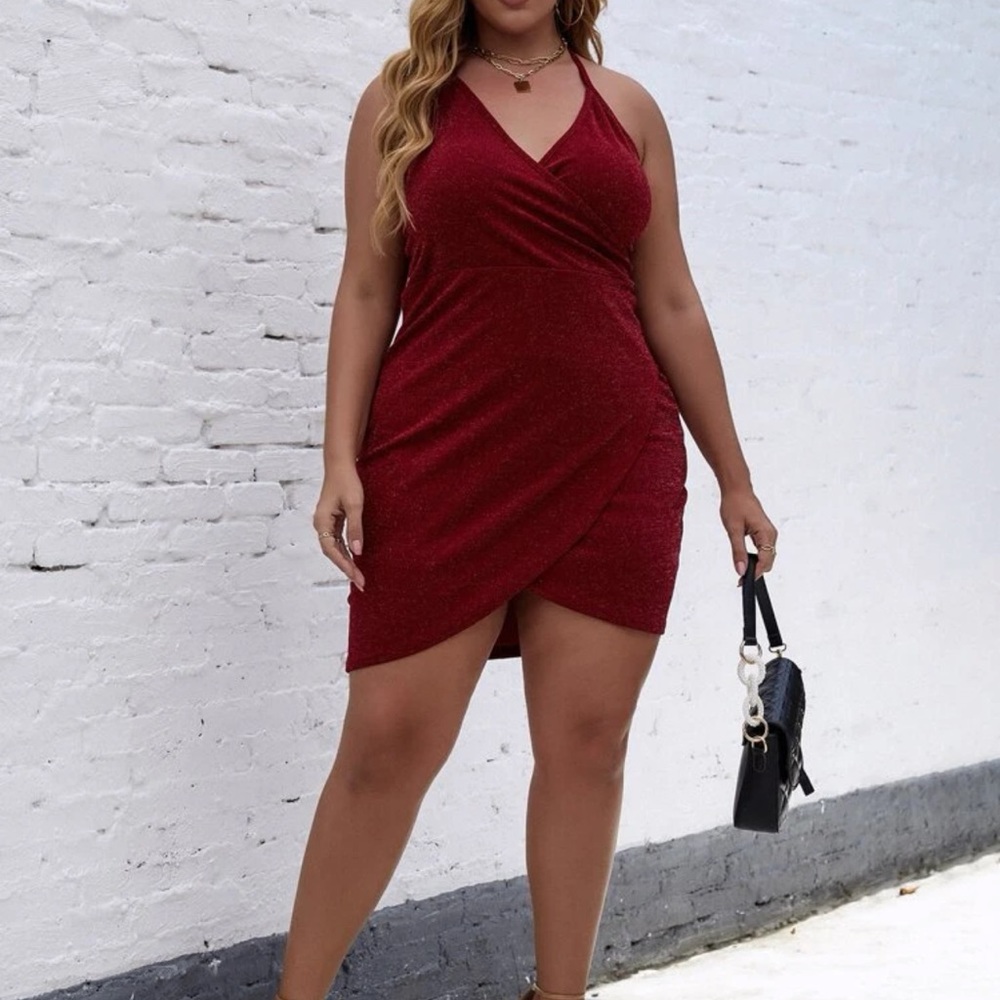 COPY - Plus crisscross back wrap halter dress